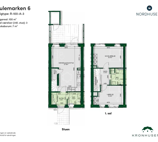 townhouse Moderne rækkehus i to plan med have og terrasser