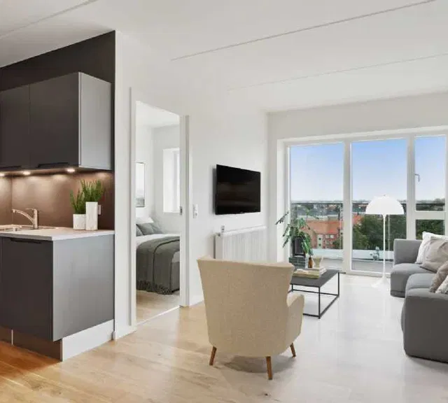 apartment Bo højt over byen – moderne 3-vær. bolig med udsigt, ro og byliv lige ved hånden