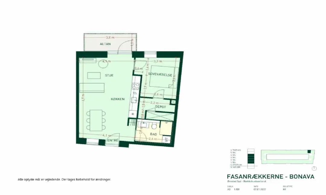 apartment Stor 2-værelses lejebolig med altan