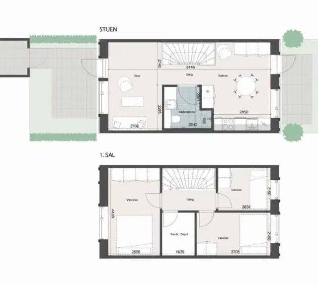 townhouse Skønt 4-værelses rækkehus i to plan med tre gode soveværelser på 1. salen, egen terrasse og have og eget depotrum!