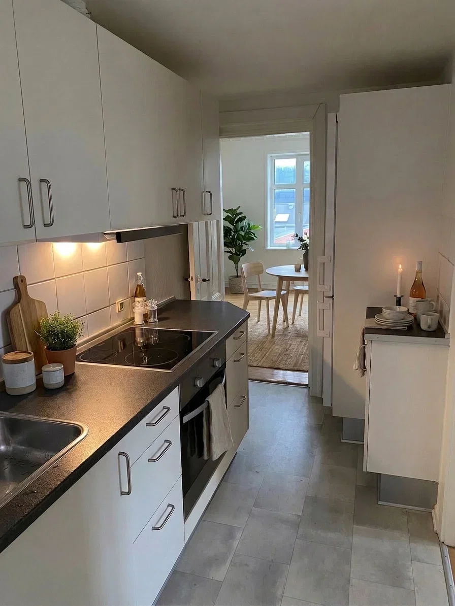 apartment Bright apartment with classic details and a functional kitchen with dishwasher.