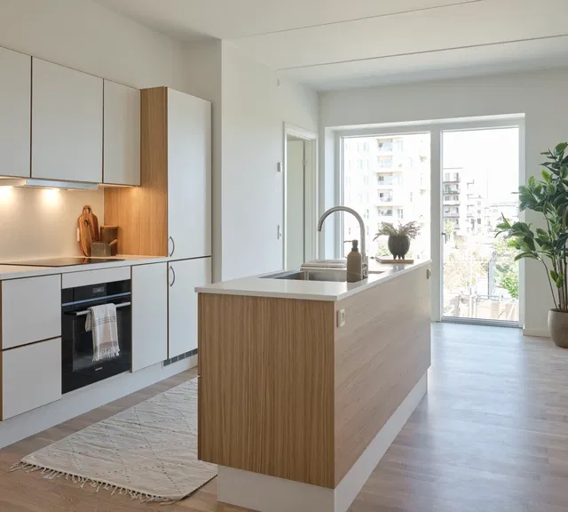 apartment 2-værelses lejlighed med køkkenø og stor terrasse