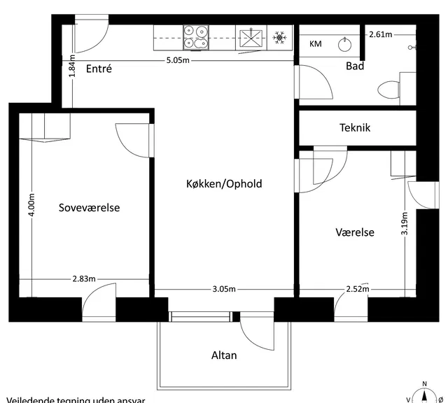 apartment 3-værelses bolig med privat altan