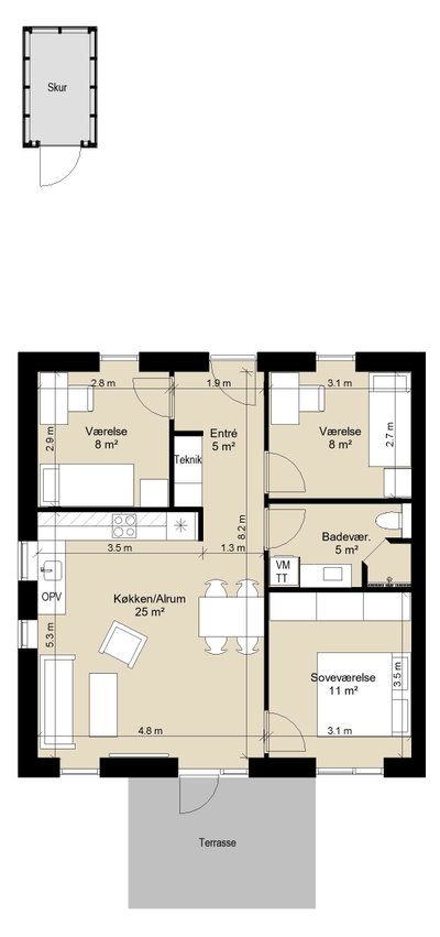Rækkehus i et plan i moderne bofællesskab - Solvognen, Køge - 1