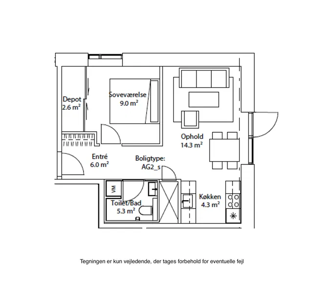 apartment 2-værelses lejlighed i stuen!