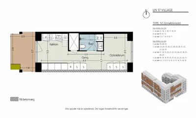 Lys og velindrettet 1 værelses i grønne UN17 Village med luftig fælles tagterrasse - Else Alfelts Vej, København S - 1