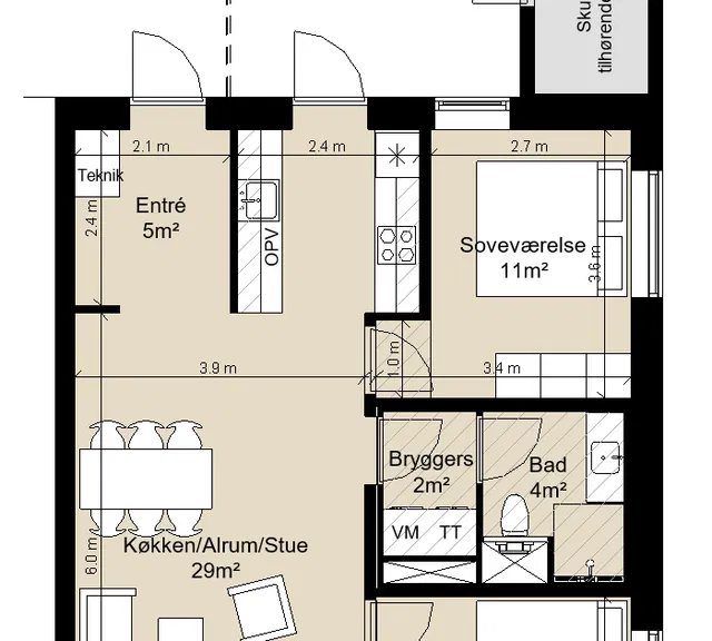 apartment Lejlighed i rækkehus i moderne bofællesskab