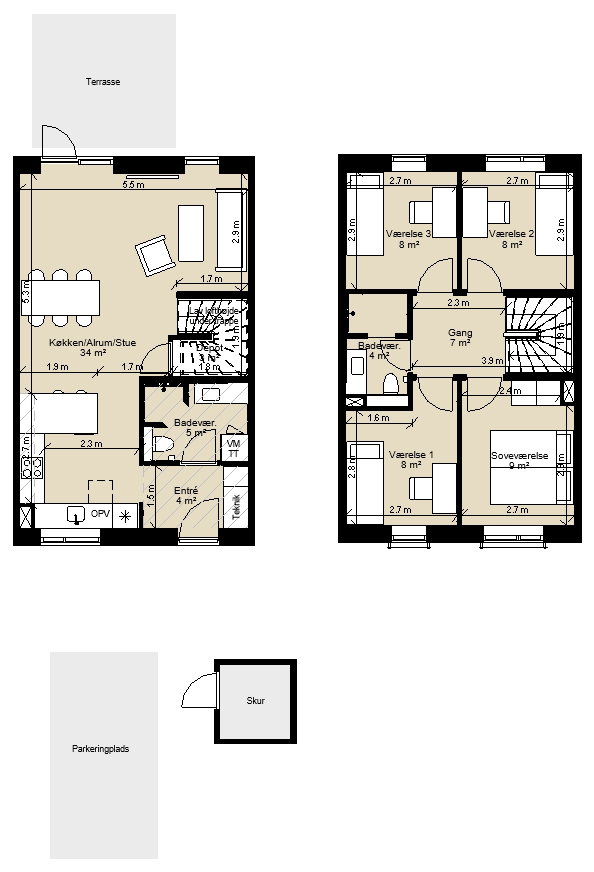 townhouse Rækkehus i 2 plan i moderne bofællesskab