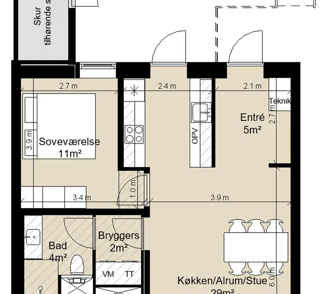 apartment Lejlighed i rækkehus i moderne bofællesskab