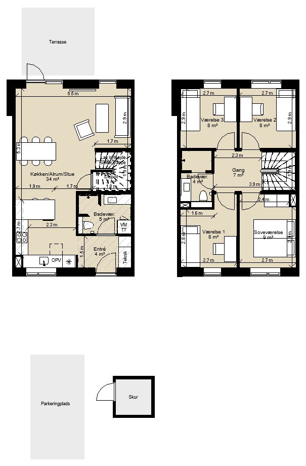 townhouse Rækkehus i 2 plan i moderne bofællesskab