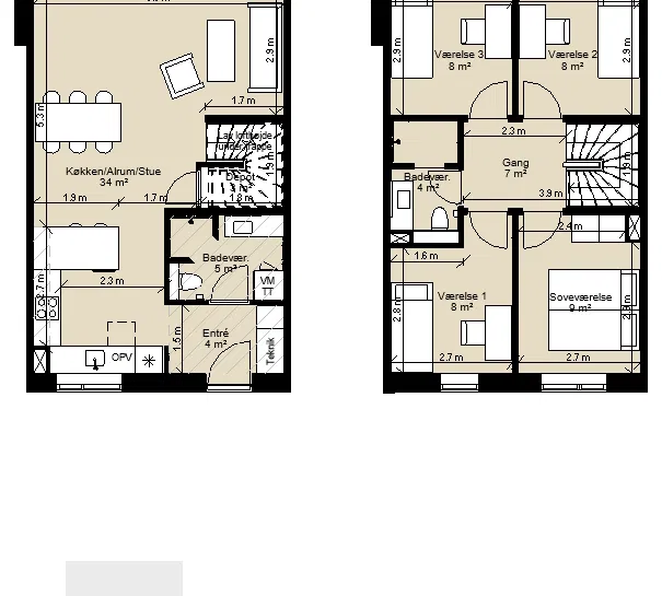 townhouse Rækkehus i 2 plan i moderne bofællesskab