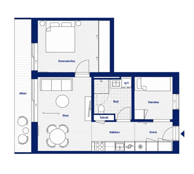 apartment Lys 3-værelses lejlighed med stor altan