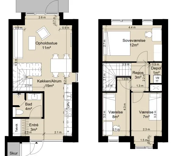 townhouse Rækkehus i to plan i moderne bofællesskab