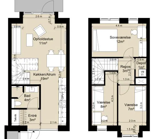 townhouse Rækkehus i to plan i moderne bofællesskab