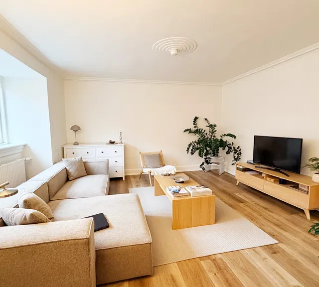 Bright and Classic 3-Room Apartment with Stucco and Bay Windows