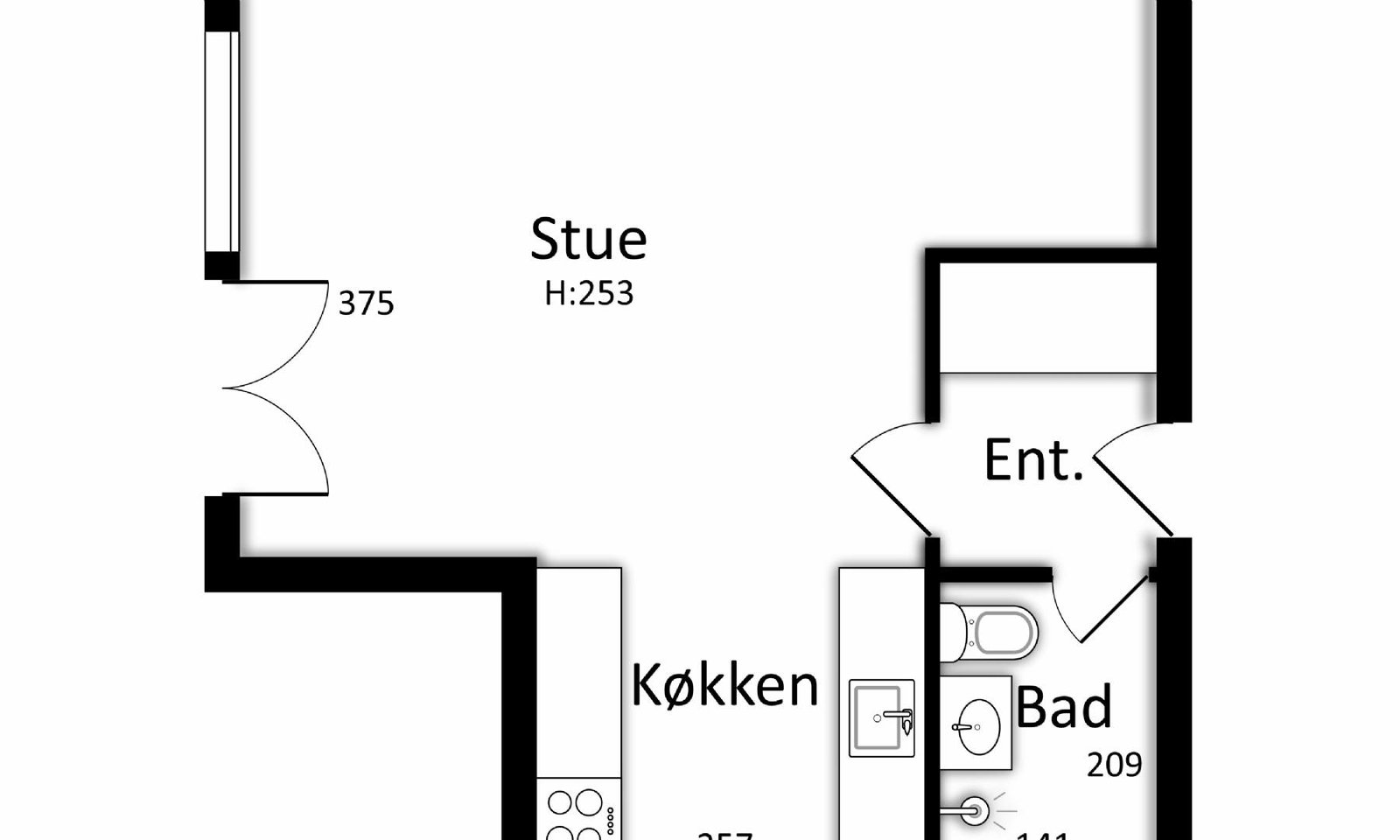 apartment Bright 1-room apartment in Slagelse