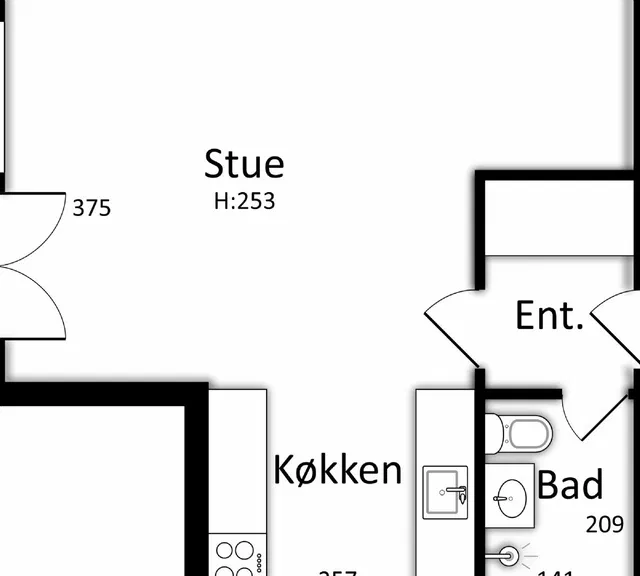 apartment Bright 1-room apartment in Slagelse