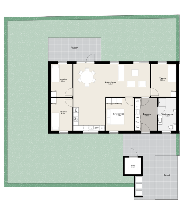 5-room semi-detached house, 121 m² - Teglparken, Løsning - 2