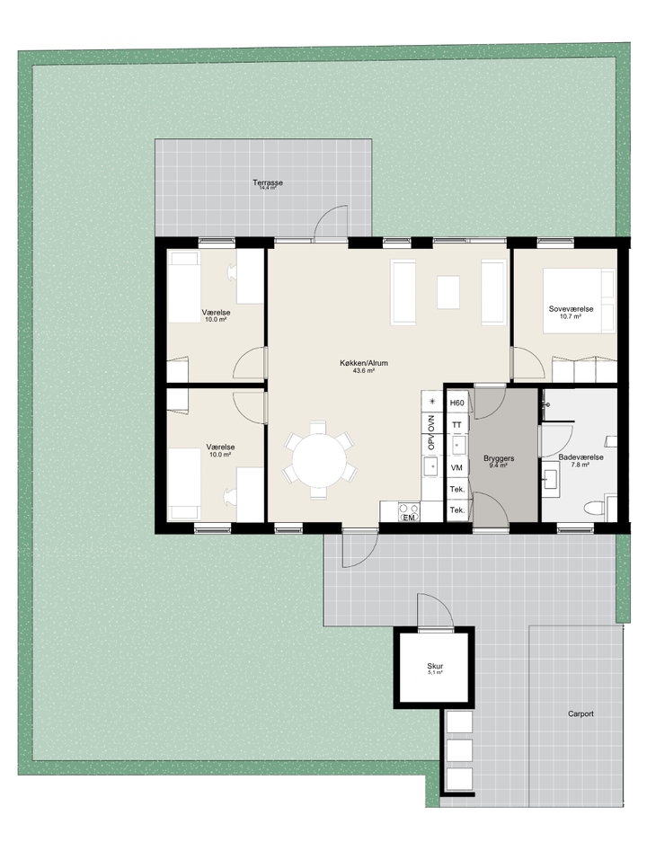 4-room semi-detached house, 106 m² - Teglparken, Løsning - 2