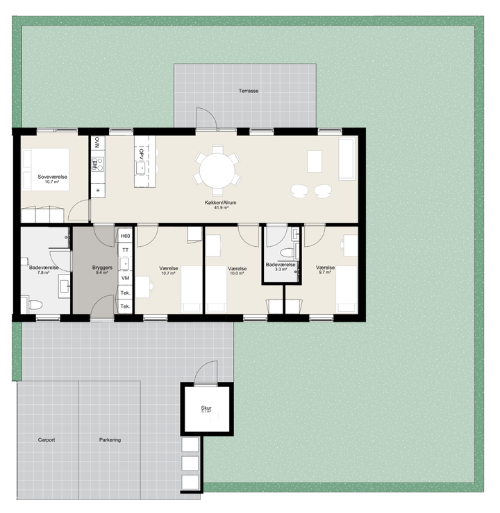 5-room semi-detached house, 121 m² - Teglparken, Løsning - 2