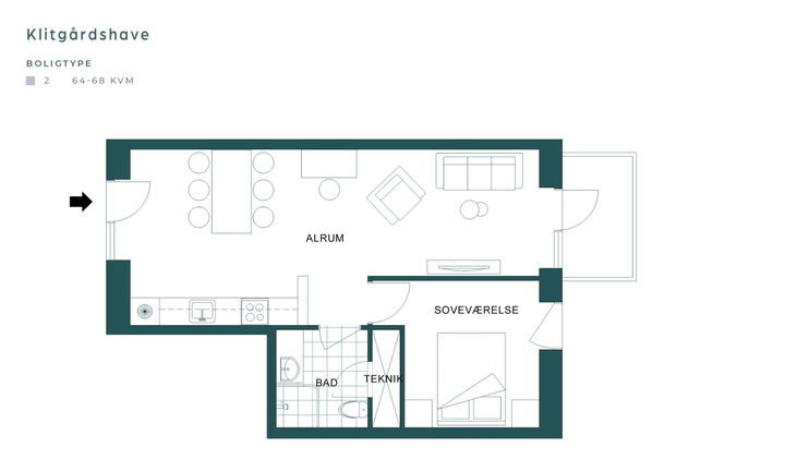 2-værelses lejlighed på 68 m² til leje i Risskov – Kamma Klitgårds Gade, stuen – billede 3
