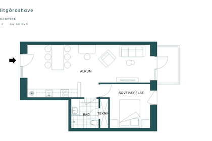 2-værelses lejlighed på 68 m² til leje i Risskov – Kamma Klitgårds Gade, stuen – billede 3